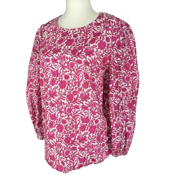 J Crew Liberty London Sambourne Pink Azalea Floral Ruffle Blouse Popover Boho SM - Picture 7 of 14